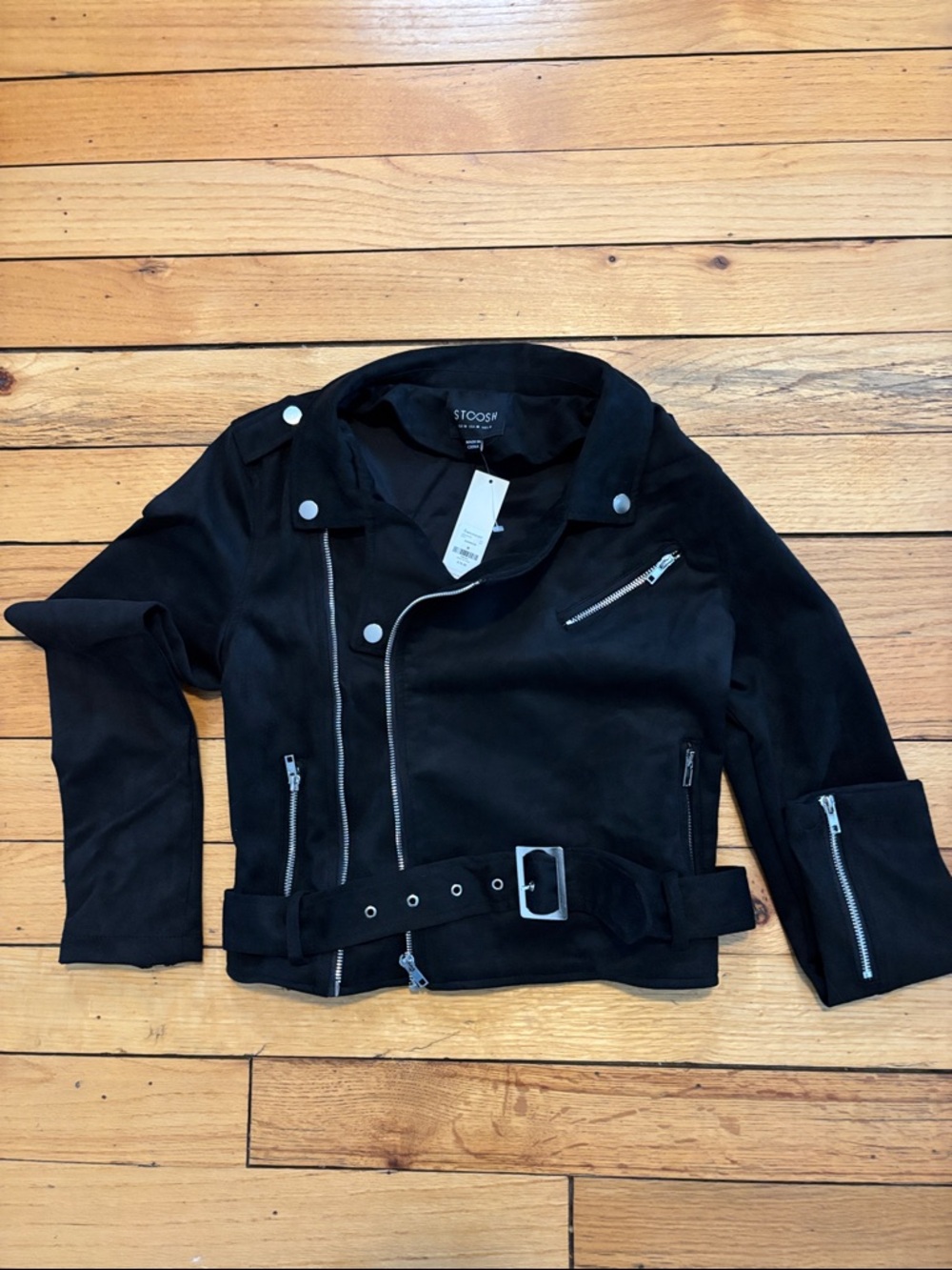 Stoosh Black Moto-Style Belted Jacket